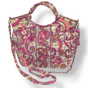 Vera Bradley 2-Way Tote Paisley Meets Plaid Crossbody Shoulder Bag Retired NWOT